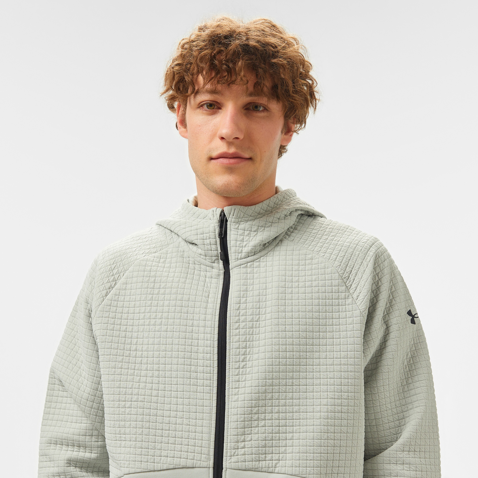 Under Armour Unstoppable Fleece Grid Full Zipped Erkek Gri Sweatshirt