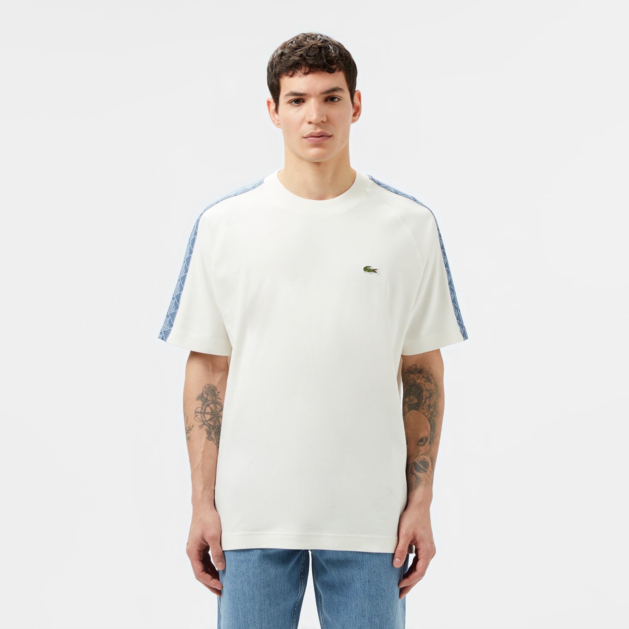  Lacoste Erkek Oversize Fit Bisiklet Yaka Baskılı Beyaz T-Shirt