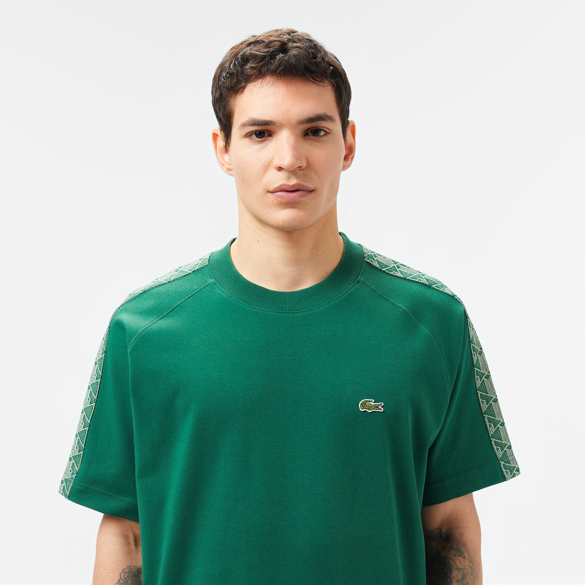 Lacoste Erkek Oversize Fit Bisiklet Yaka Baskılı Koyu Yeşil T-Shirt