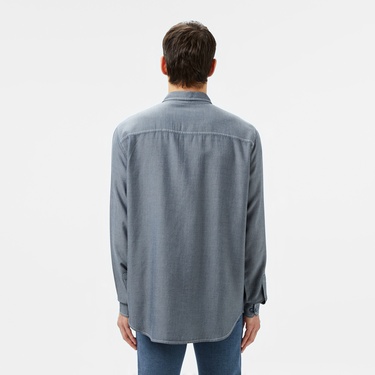  Erkek Regular Fit Liyosel Koyu Mavi Gömlek