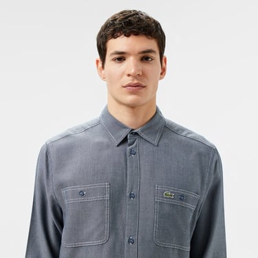  Erkek Regular Fit Liyosel Koyu Mavi Gömlek