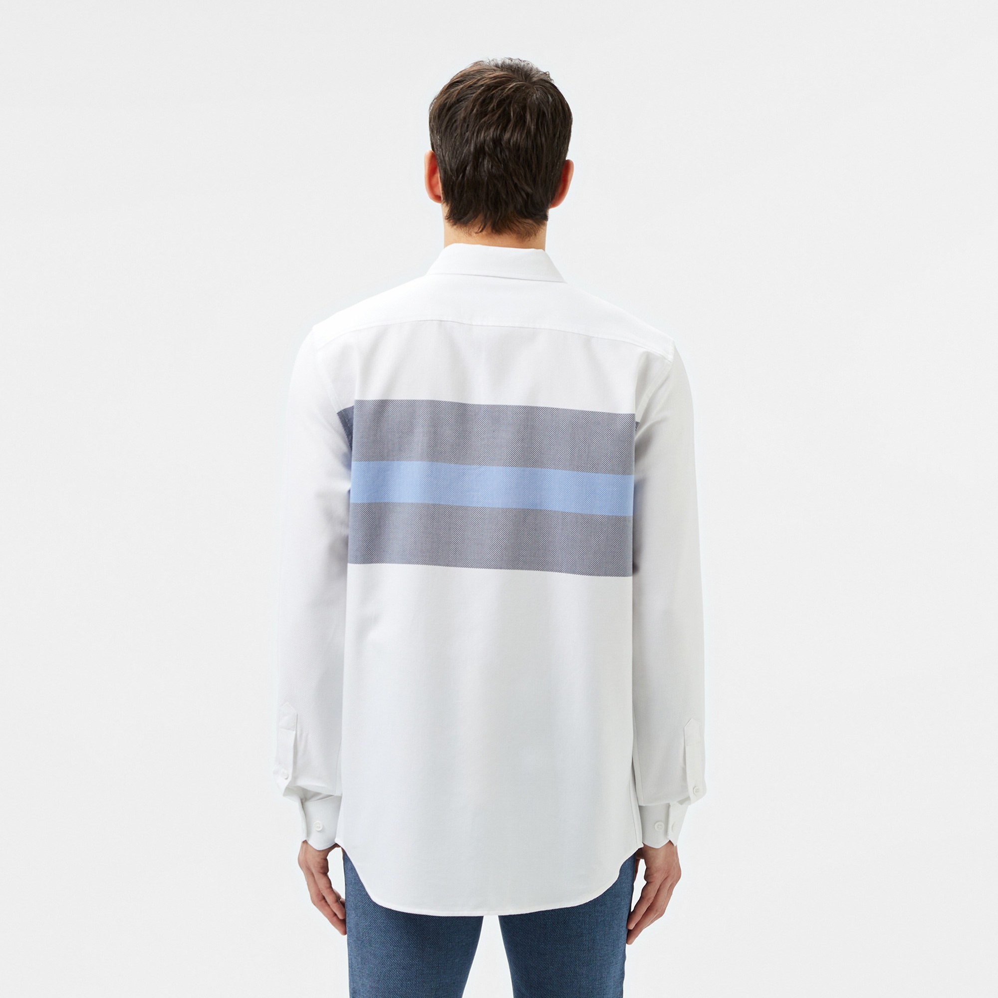 Erkek Slim Fit Renk Bloklu Beyaz Gömlek