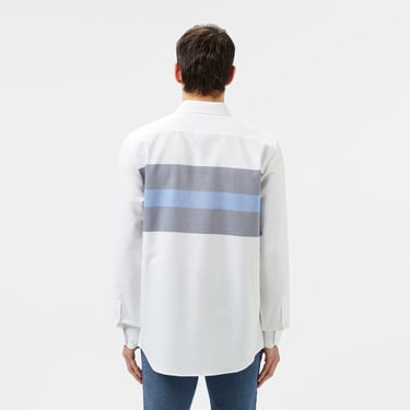  Erkek Slim Fit Renk Bloklu Beyaz Gömlek