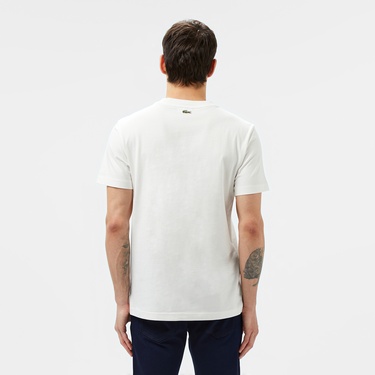  Lacoste Erkek Regular Fit Bisiklet Yaka Baskılı Beyaz T-Shirt