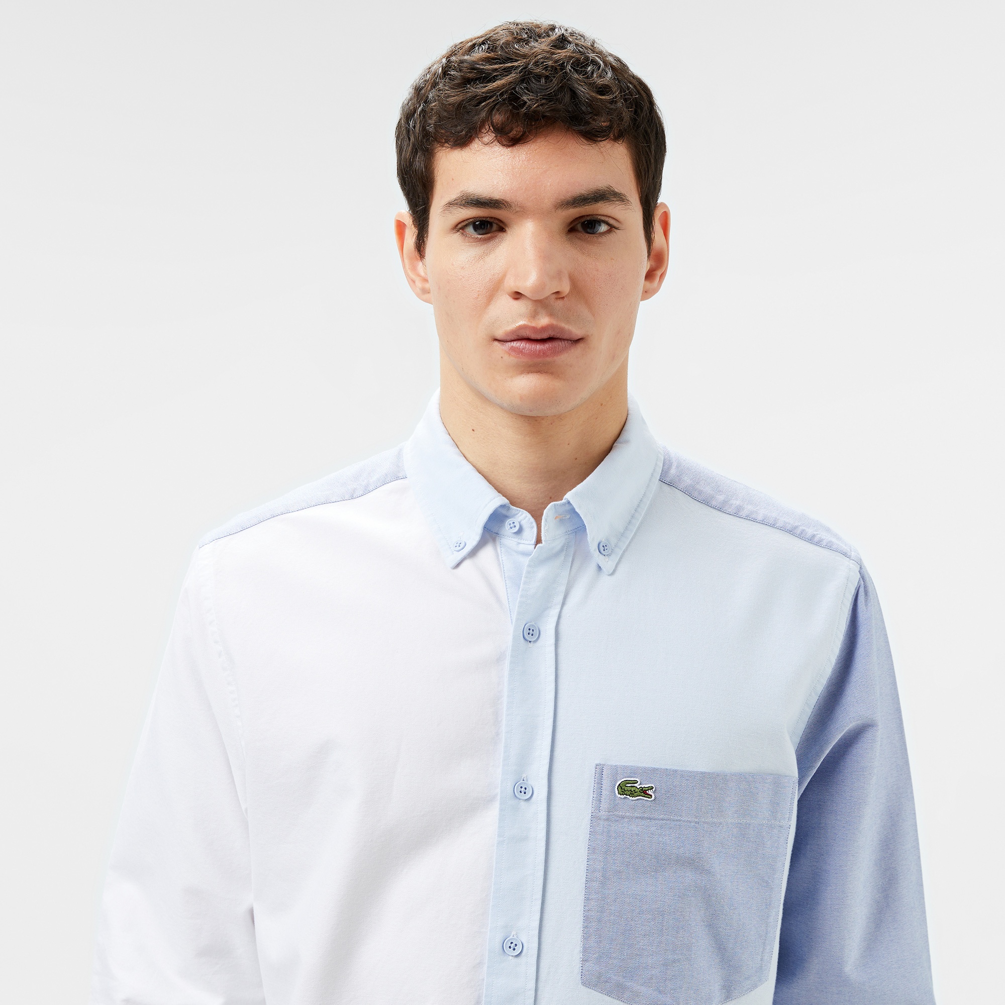 Lacoste Erkek Slim Fit Renk Bloklu Açık Mavi Gömlek