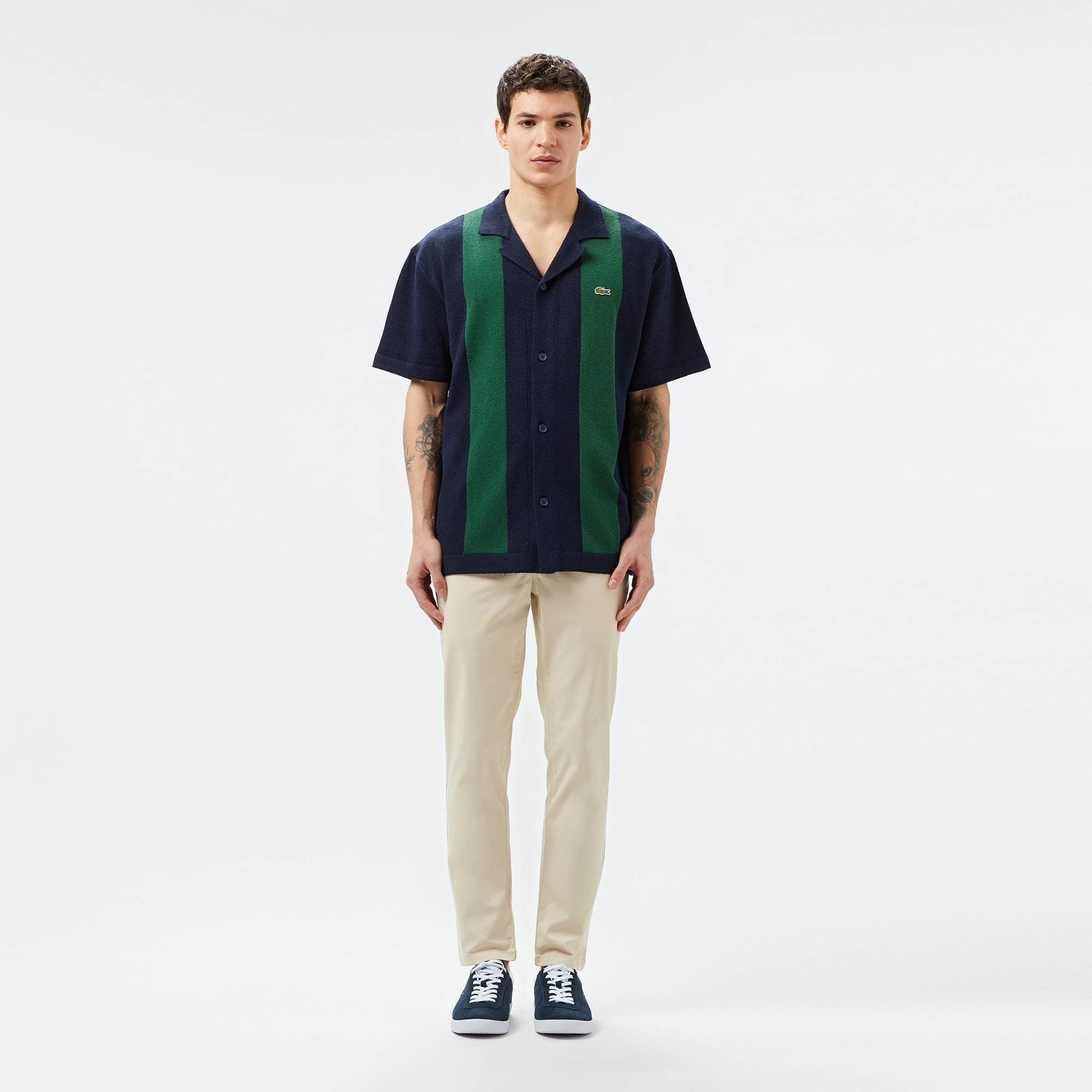 Erkek Kısa Kollu Polo Yaka Renk Bloklu Lacivert Triko