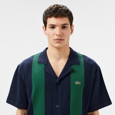  Lacoste Erkek Kısa Kollu Polo Yaka Renk Bloklu Lacivert Triko