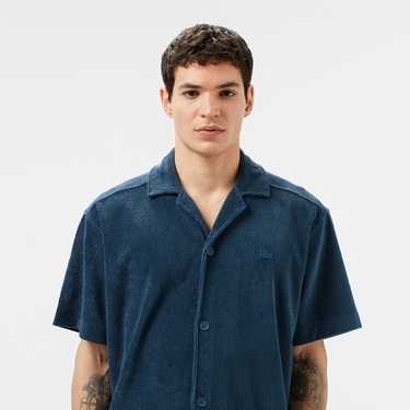  Lacoste Erkek Relaxed Fit Kısa Kollu Koyu Mavi Gömlek