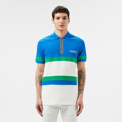  Lacoste Erkek Regular Fit Yarım Fermuarlı Renk Bloklu Beyaz Polo