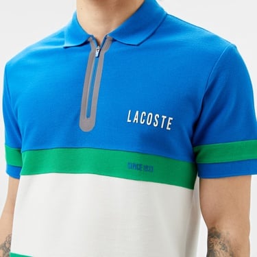  Lacoste Erkek Regular Fit Yarım Fermuarlı Renk Bloklu Beyaz Polo