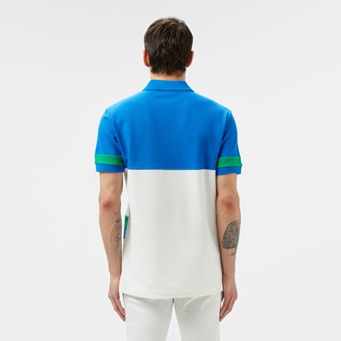  Lacoste Erkek Regular Fit Yarım Fermuarlı Renk Bloklu Beyaz Polo
