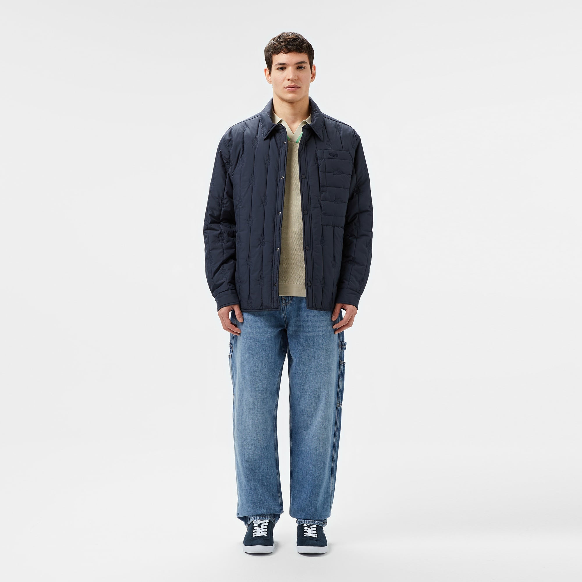 Lacoste Erkek Relaxed Fit Gömlek Yaka Desenli Lacivert Ceket