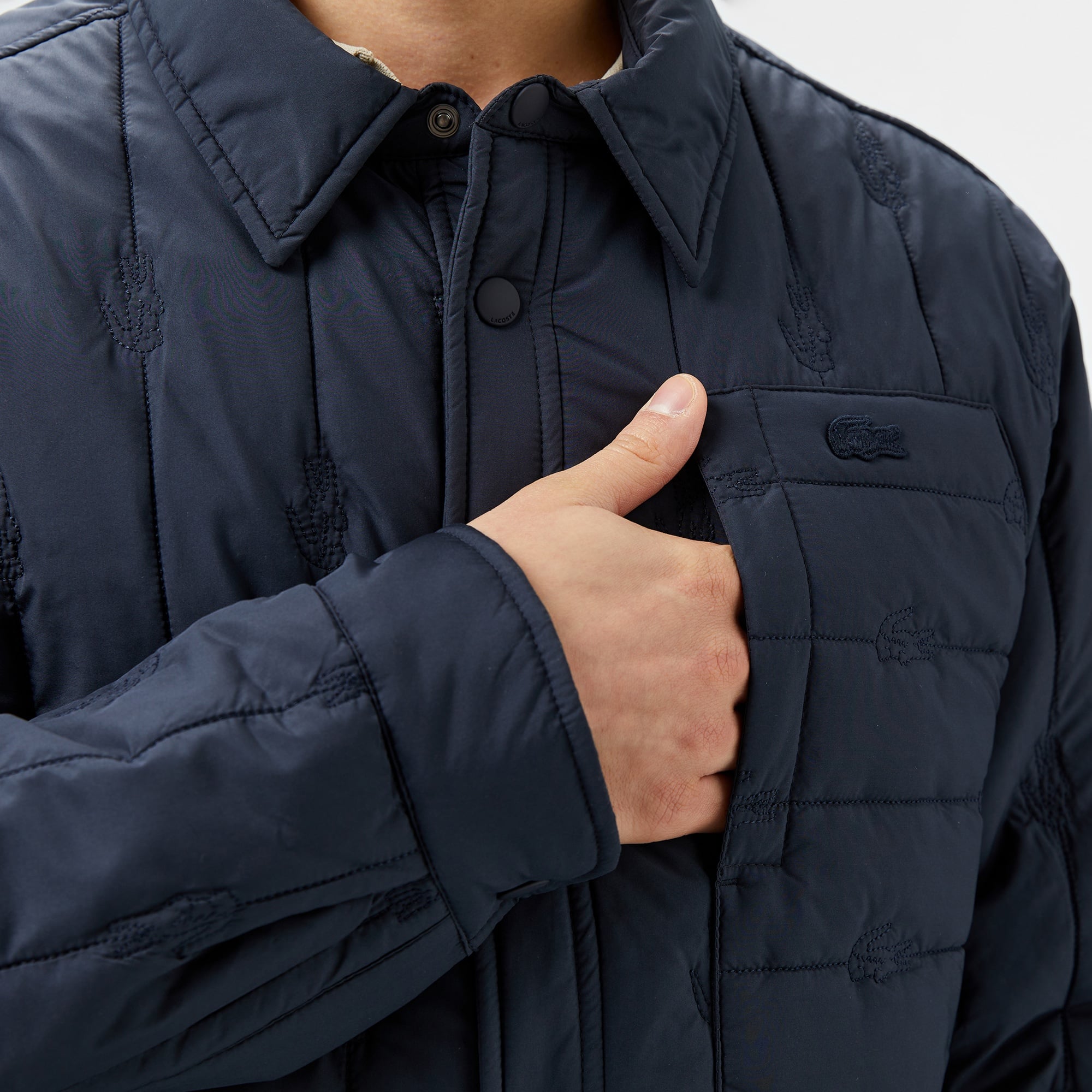 Lacoste Erkek Relaxed Fit Gömlek Yaka Desenli Lacivert Ceket