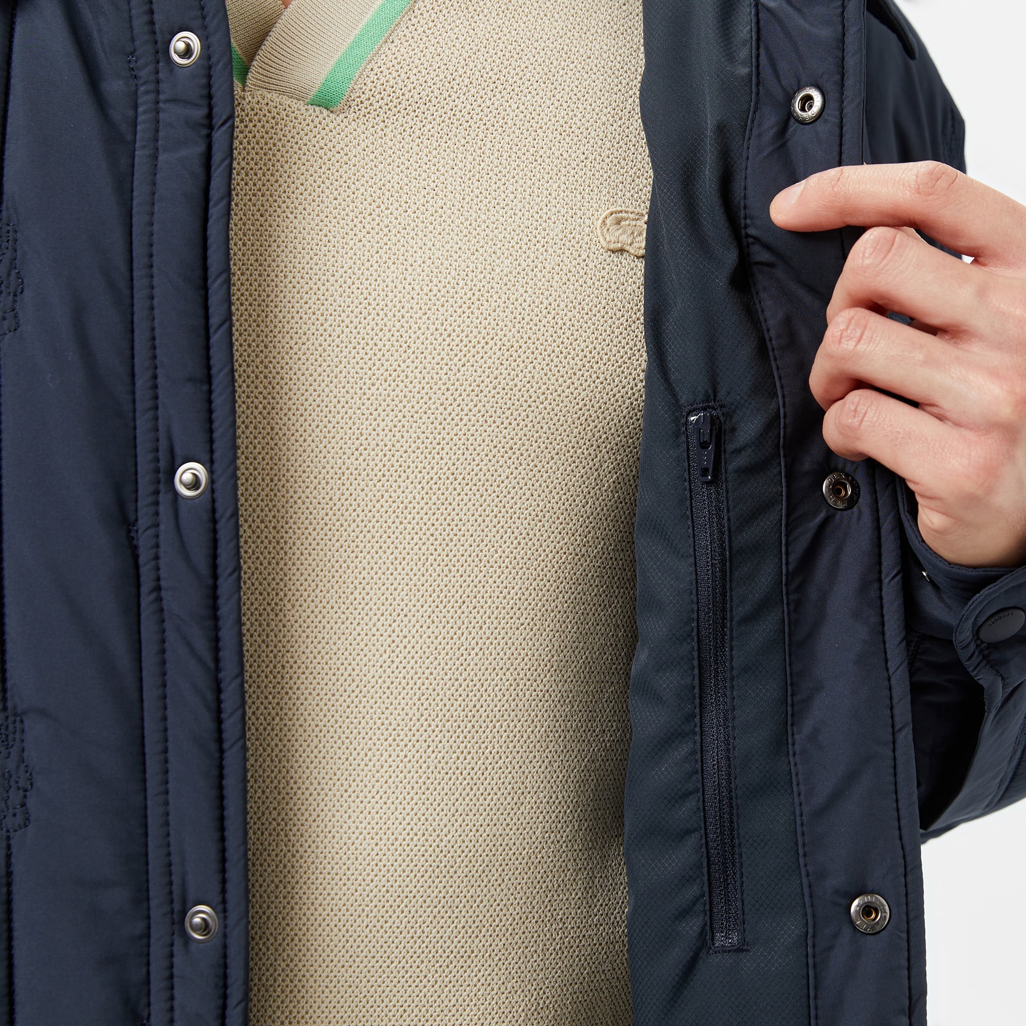 Lacoste Erkek Relaxed Fit Gömlek Yaka Desenli Lacivert Ceket