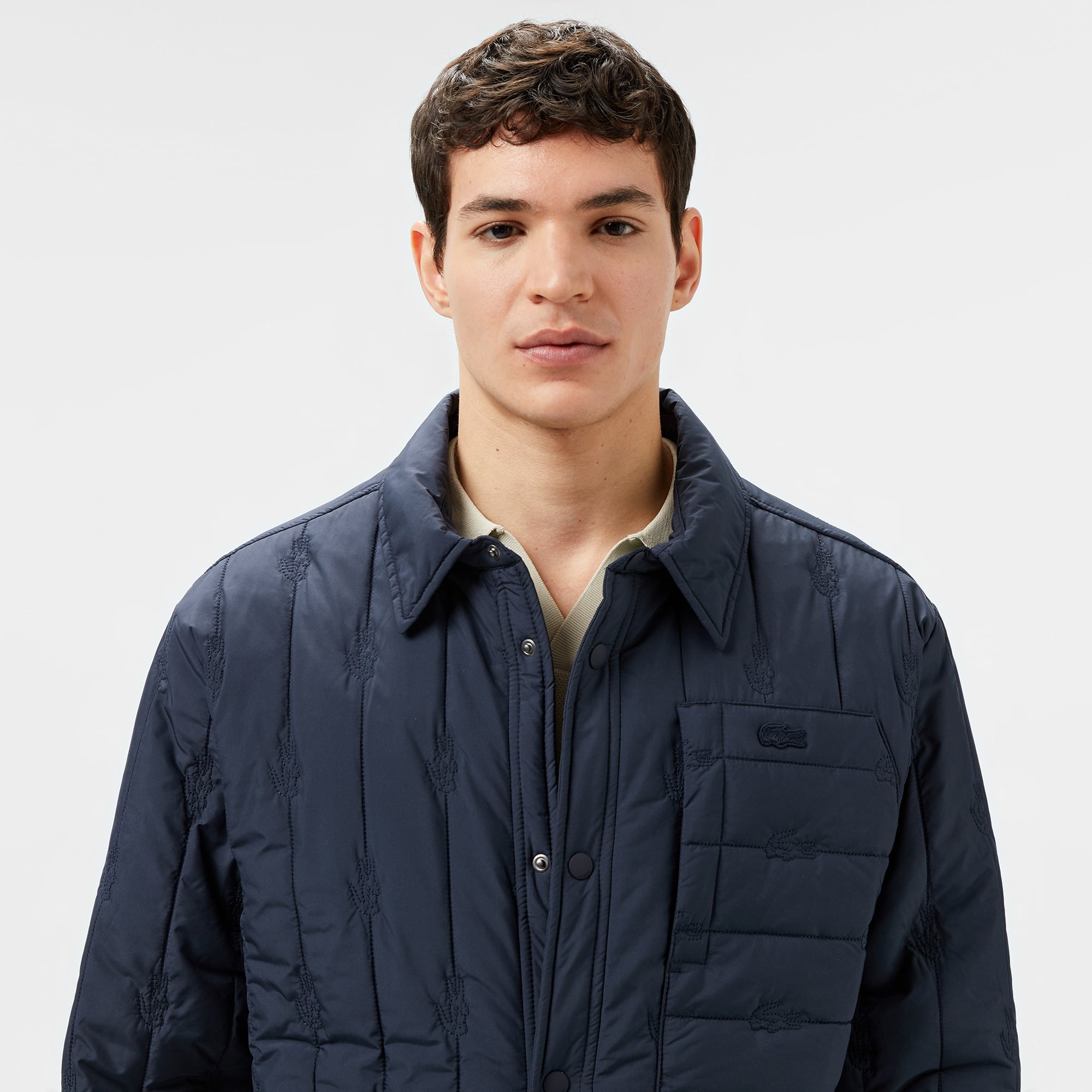 Lacoste Erkek Relaxed Fit Gömlek Yaka Desenli Lacivert Ceket