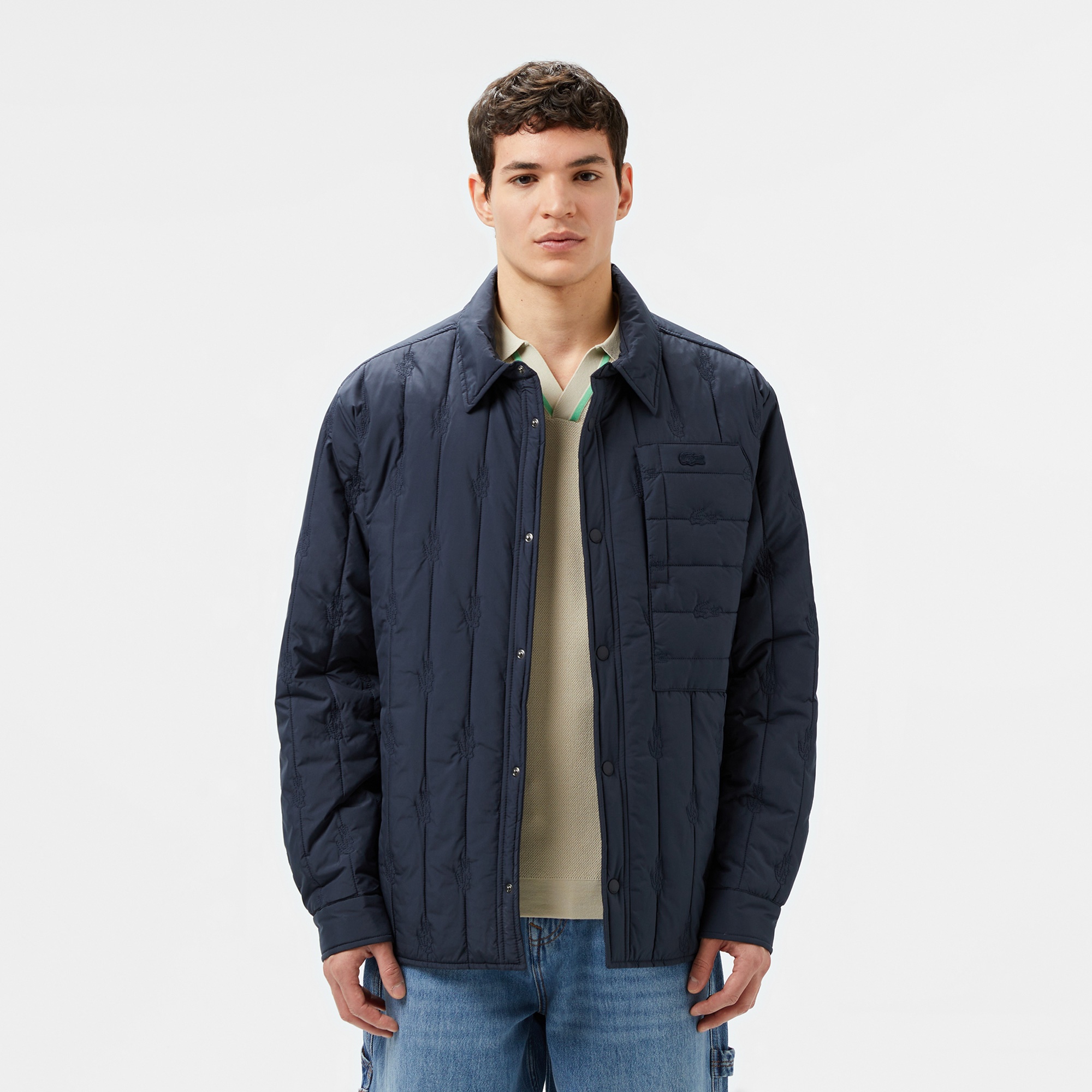 Lacoste Erkek Relaxed Fit Gömlek Yaka Desenli Lacivert Ceket