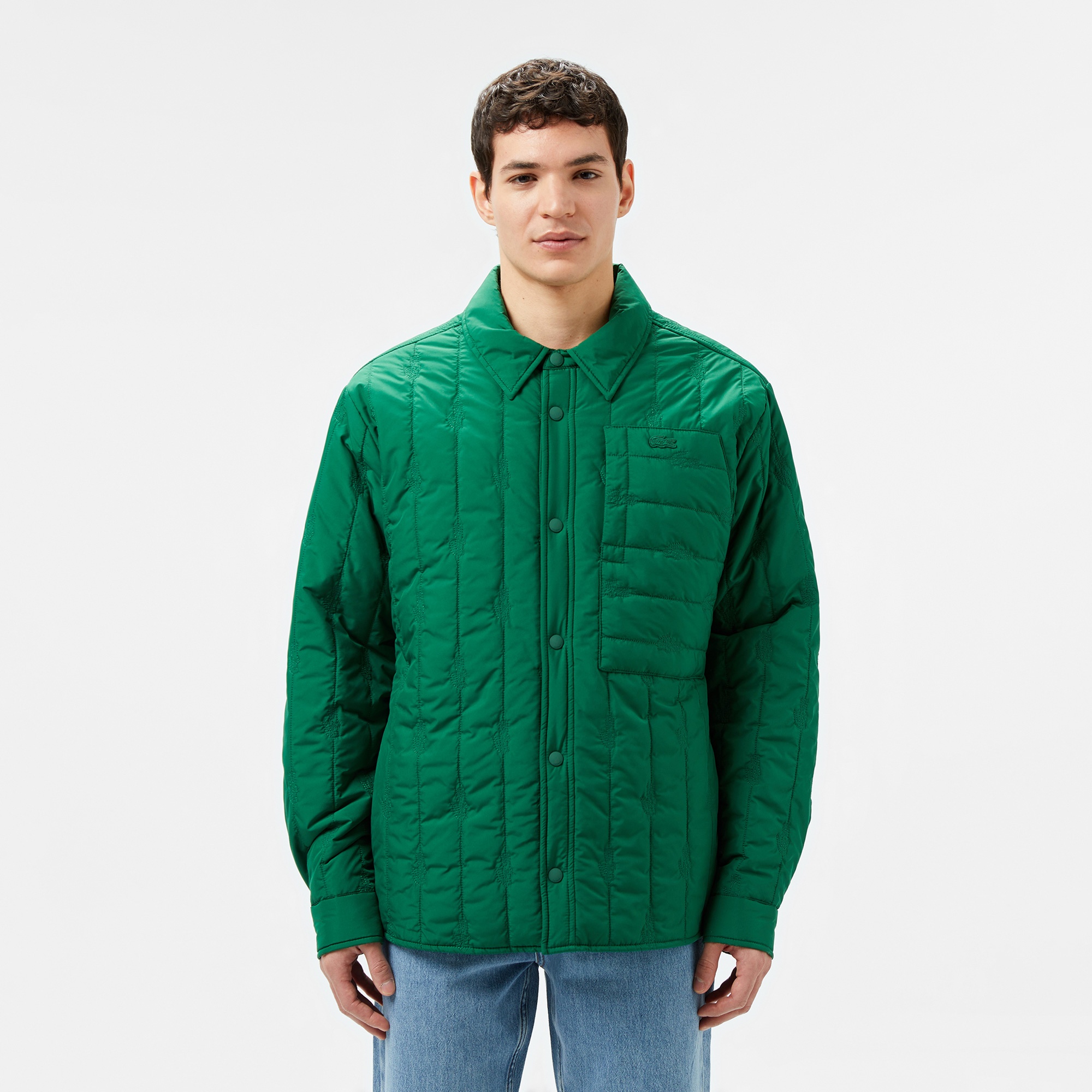 Lacoste Erkek Relaxed Fit Gömlek Yaka Desenli Yeşil Ceket