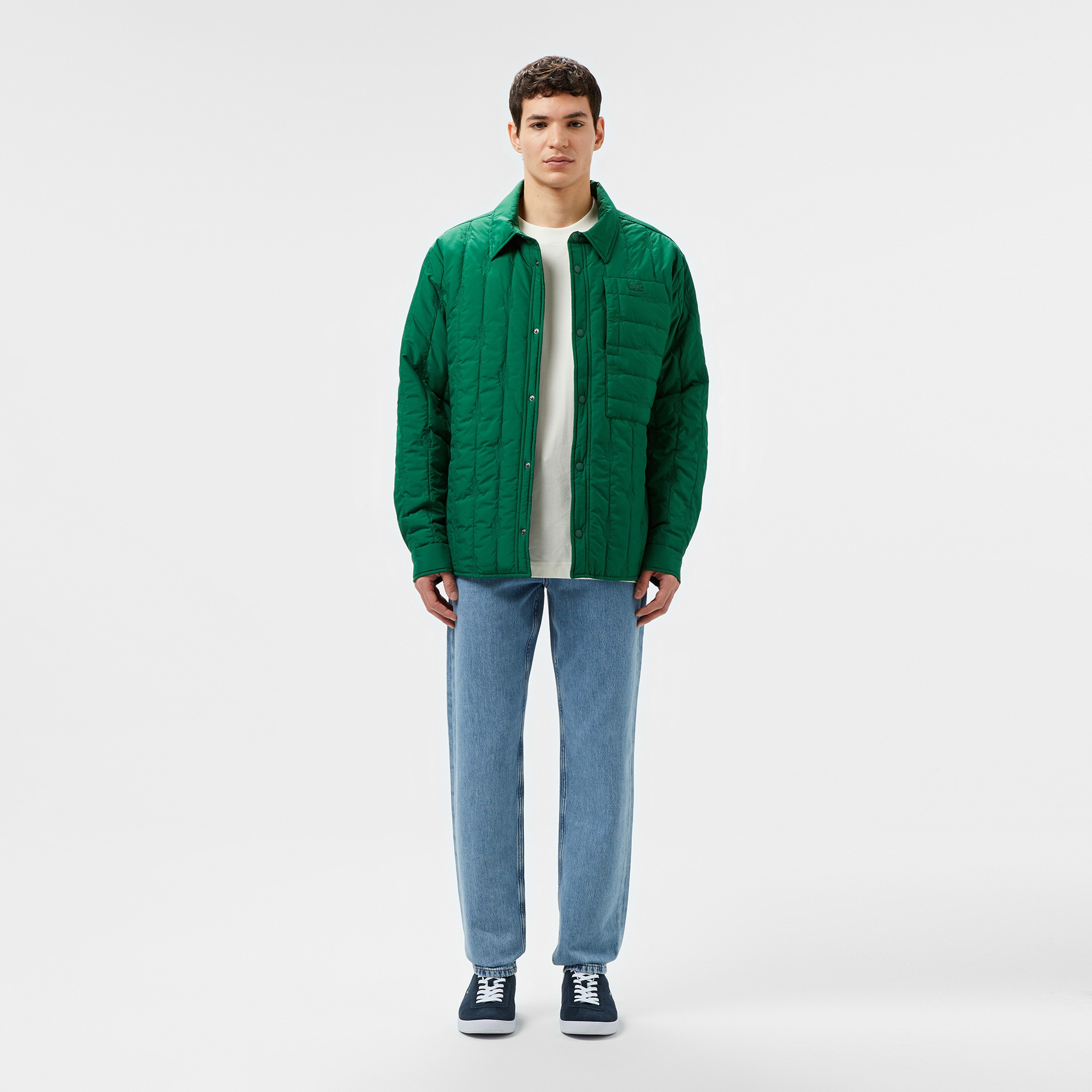 Lacoste Erkek Relaxed Fit Gömlek Yaka Desenli Yeşil Ceket