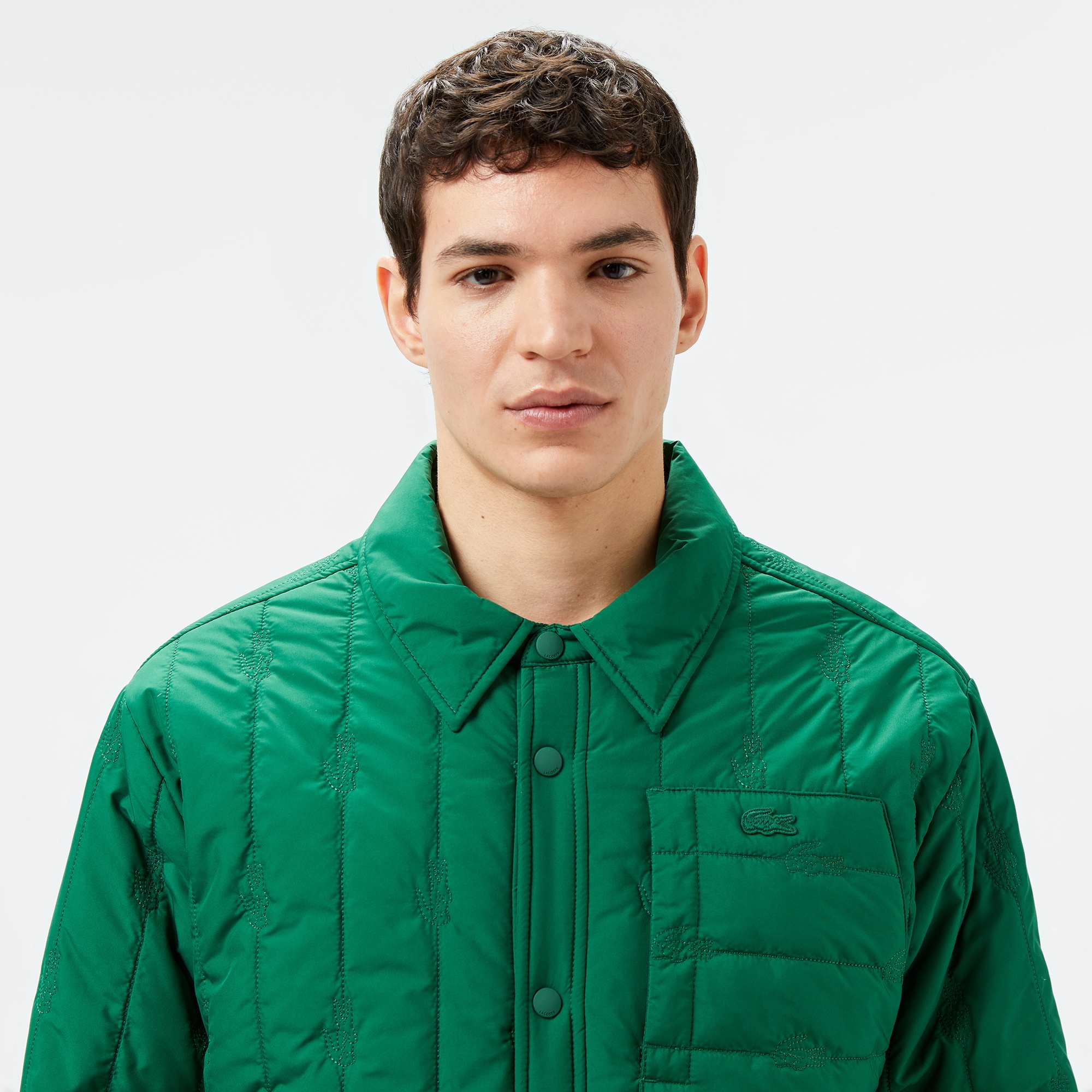 Lacoste Erkek Relaxed Fit Gömlek Yaka Desenli Yeşil Ceket