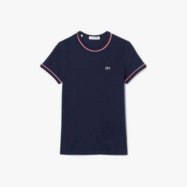  Lacoste Kadın Slim Fit Bisiklet Yaka Lacivert T-Shirt