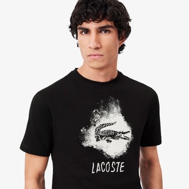  Lacoste Erkek Regular Fit Bisiklet Yaka Baskılı Siyah T-Shirt