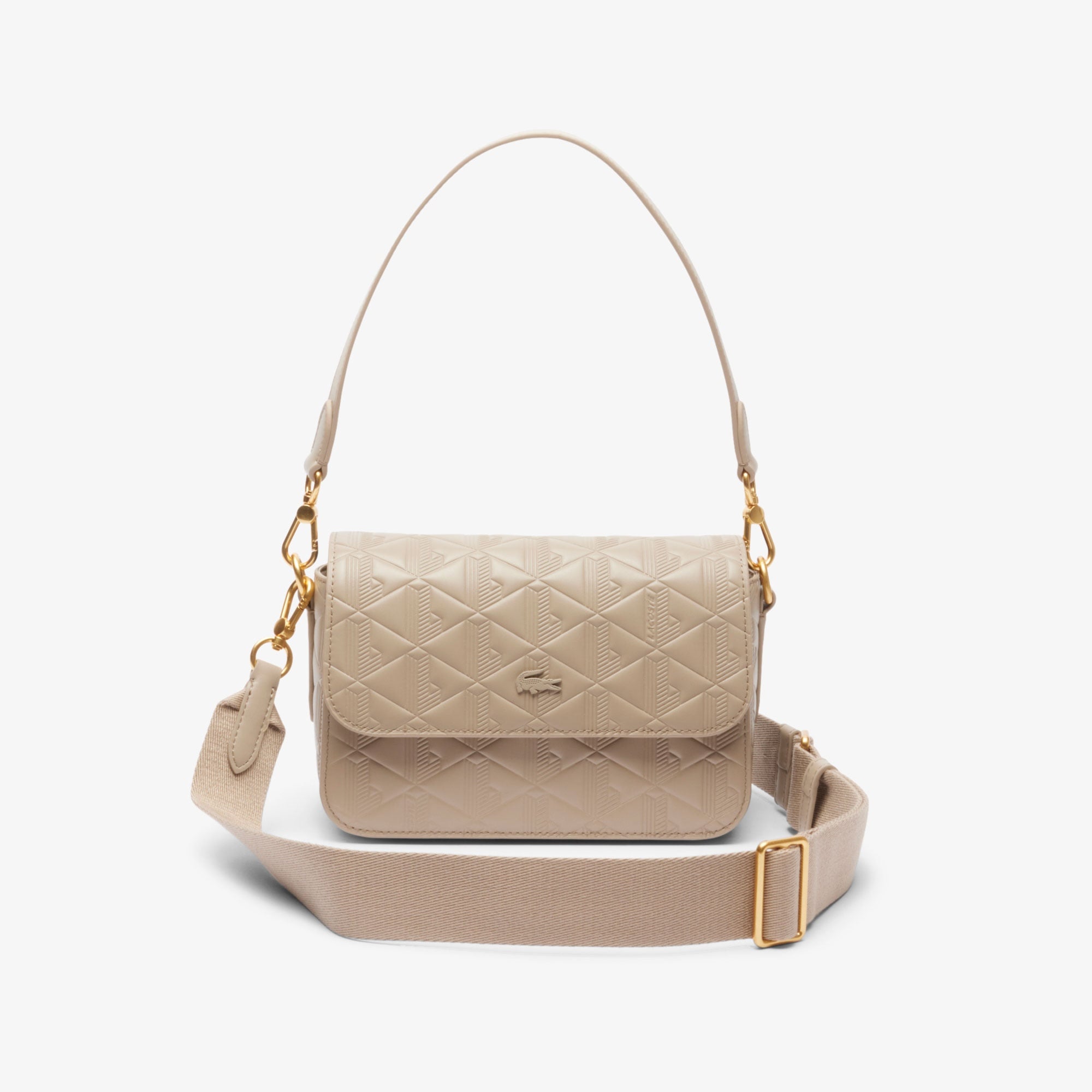 Lacoste Maheki Kadın Monogram Deri Bej Omuz Çantası