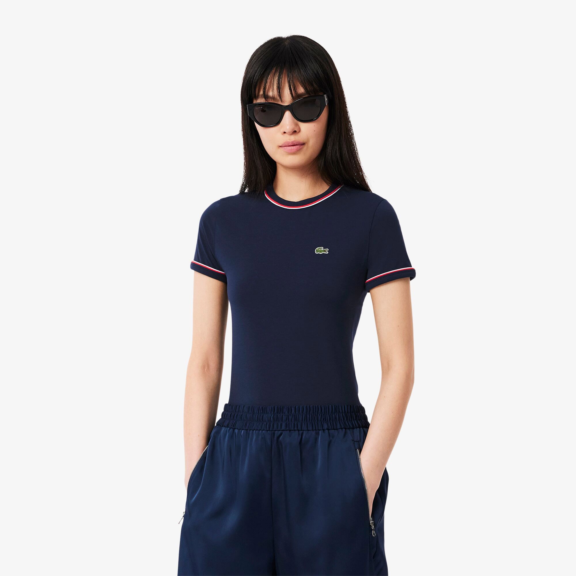 Lacoste Kadın Slim Fit Bisiklet Yaka Lacivert T-Shirt