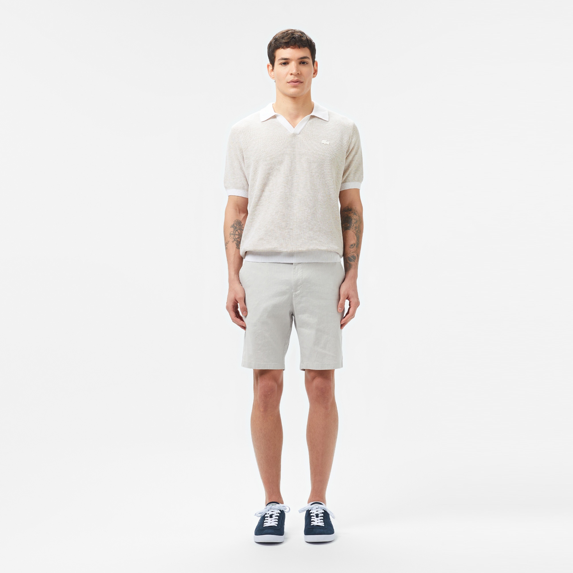 Lacoste Erkek Regular Fit Keten Gri Bermuda Şort