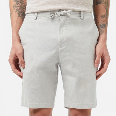  Erkek Regular Fit Keten Gri Bermuda Şort