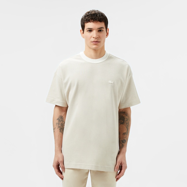  Lacoste Erkek Oversize Fit Bisiklet Yaka Krem T-Shirt