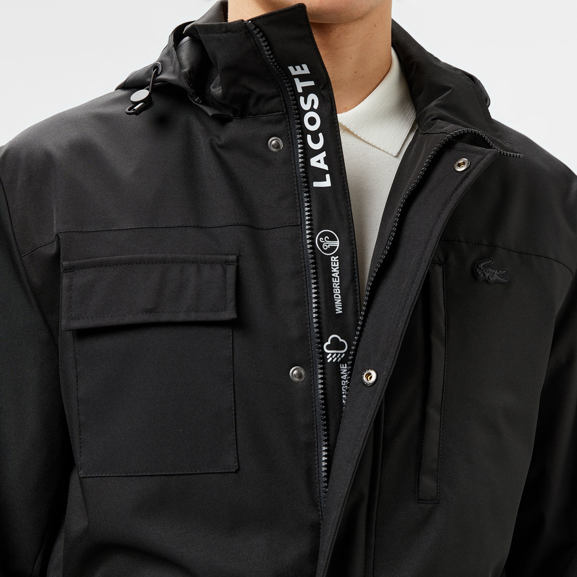 Erkek Regular Fit Kapüşonlu Baskılı Siyah Yağmurluk