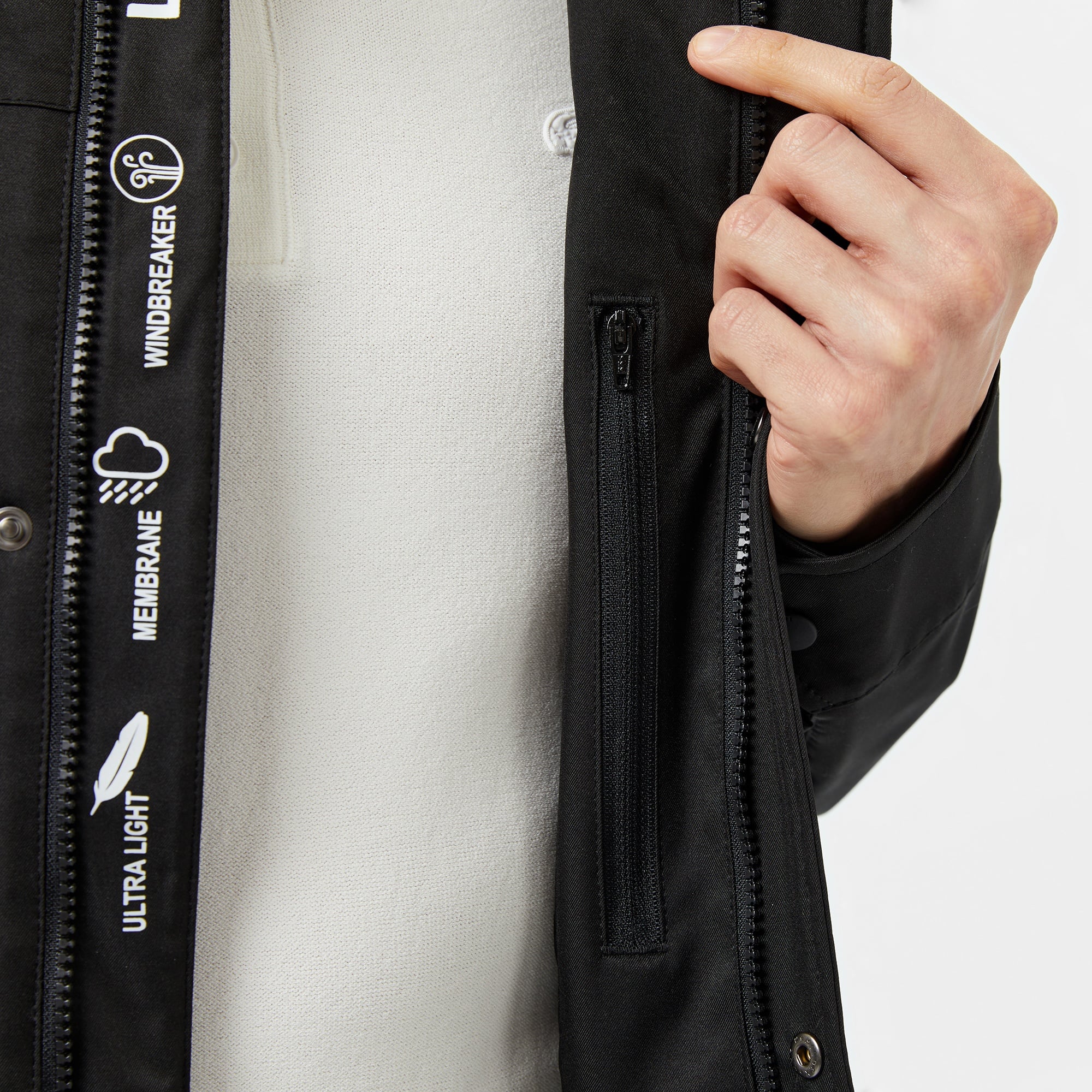 Erkek Regular Fit Kapüşonlu Baskılı Siyah Yağmurluk