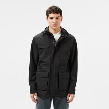  Lacoste Erkek Regular Fit Kapüşonlu Baskılı Siyah Yağmurluk