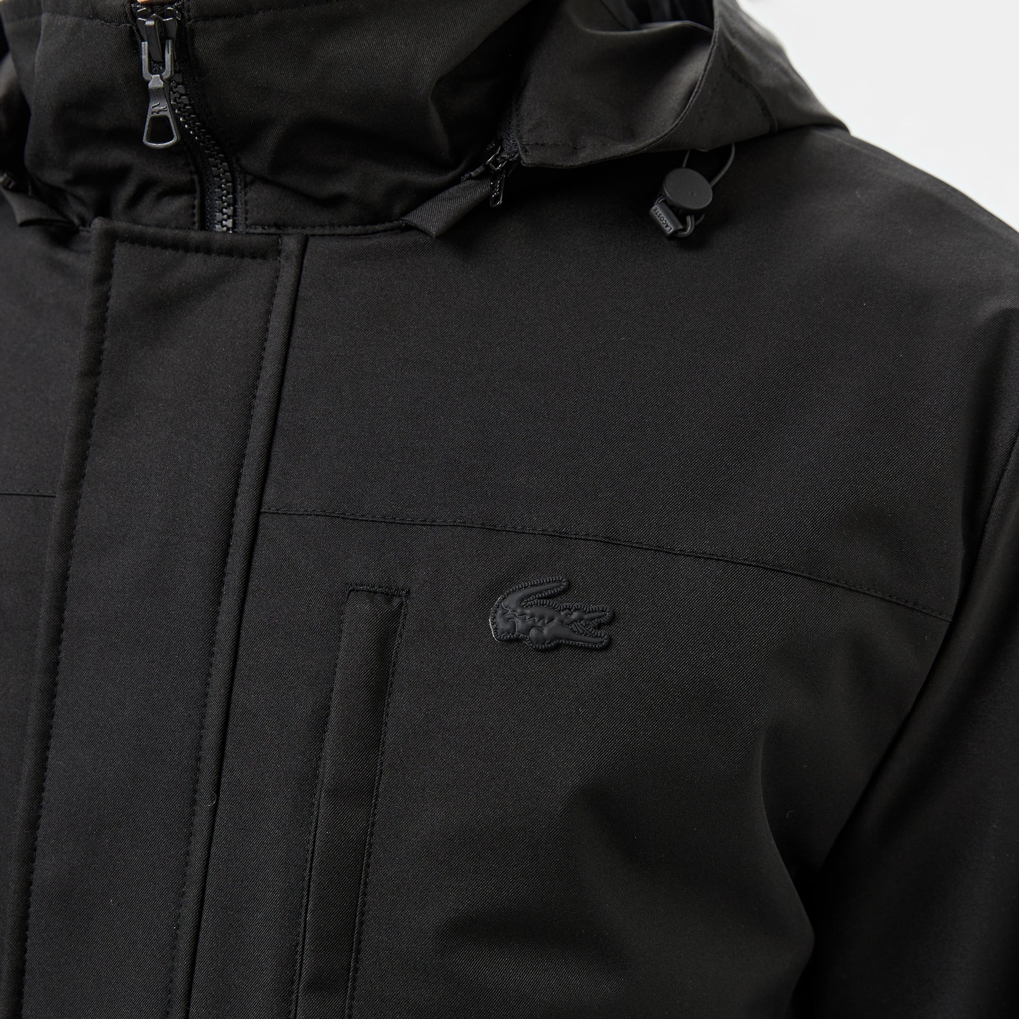 Erkek Regular Fit Kapüşonlu Baskılı Siyah Yağmurluk