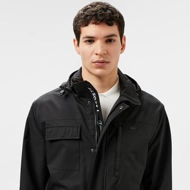  Lacoste Erkek Regular Fit Kapüşonlu Baskılı Siyah Yağmurluk