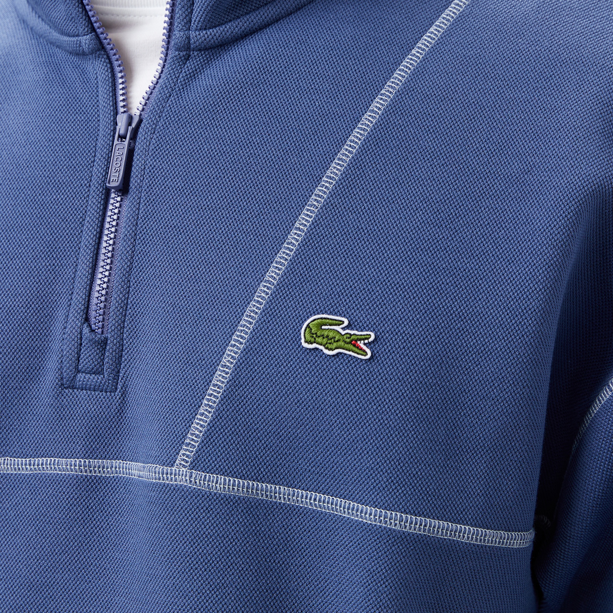 Erkek Relaxed Fit Yarım Fermuarlı Renk Bloklu Mavi Sweatshirt