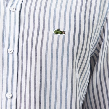  Lacoste Erkek Regular Fit Çizgili Keten Koyu Mavi Gömlek