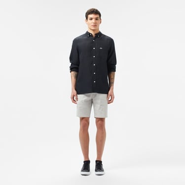  Lacoste Erkek Regular Fit Düğmeli Yaka Keten Siyah Gömlek