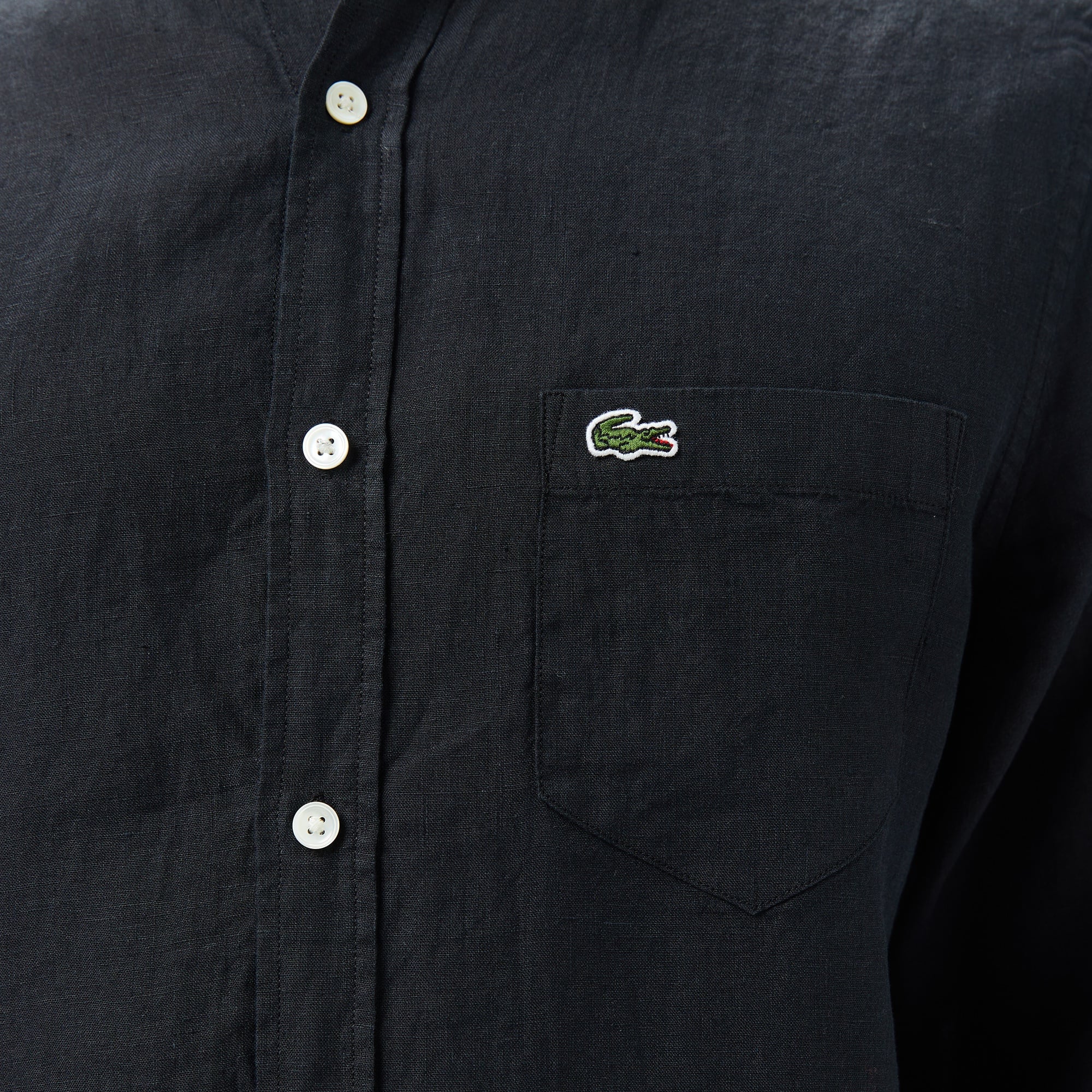 Lacoste Erkek Regular Fit Düğmeli Yaka Keten Siyah Gömlek