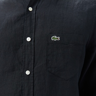  Lacoste Erkek Regular Fit Düğmeli Yaka Keten Siyah Gömlek