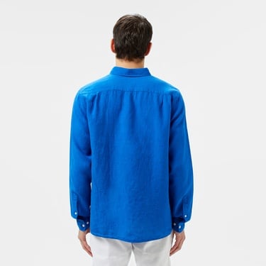  Lacoste Erkek Regular Fit Düğmeli Yaka Keten Mavi Gömlek