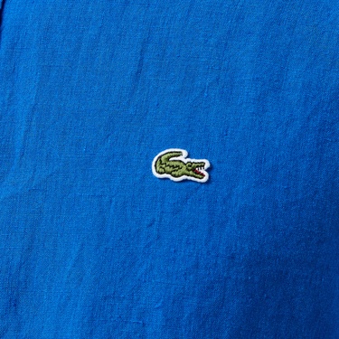  Lacoste Erkek Regular Fit Düğmeli Yaka Keten Mavi Gömlek
