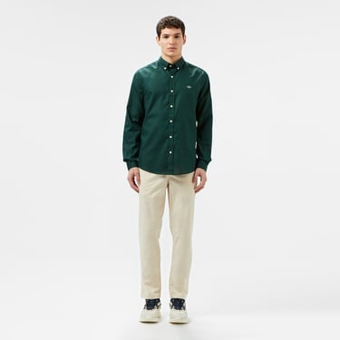  Lacoste Erkek Slim Fit Düğmeli Yaka Koyu Yeşil Gömlek