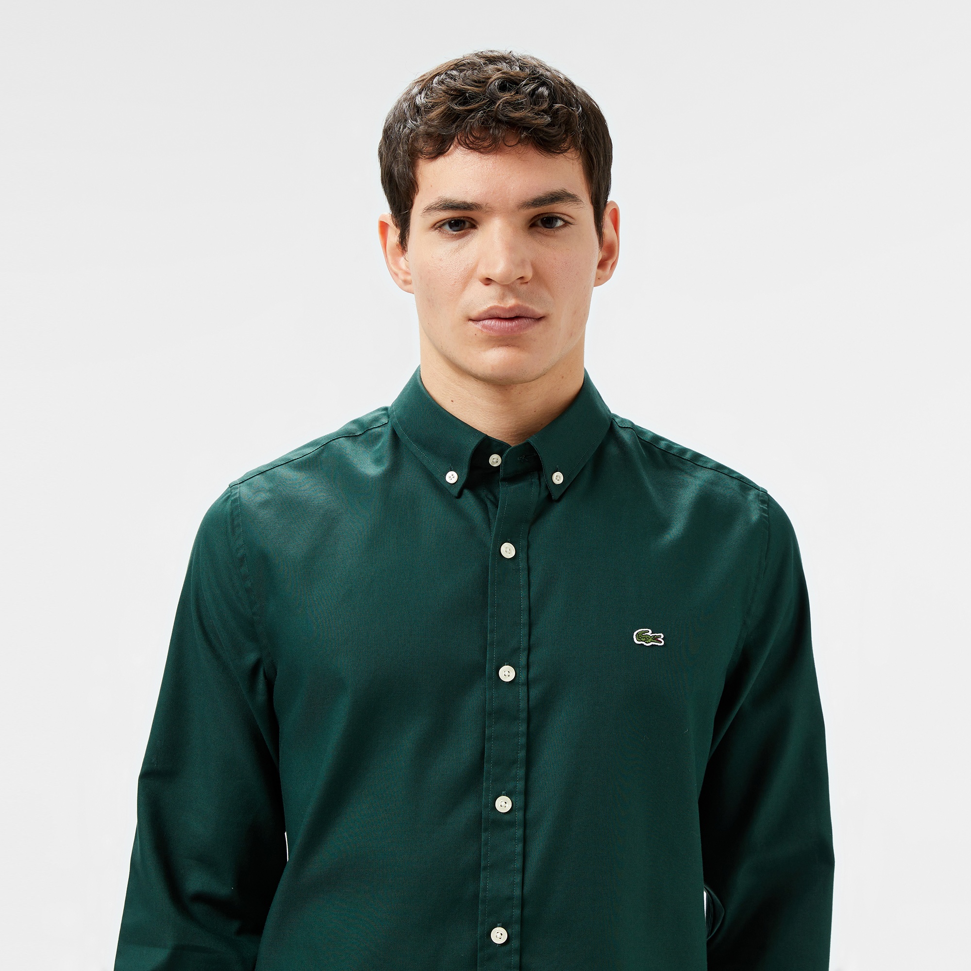 Lacoste Erkek Slim Fit Düğmeli Yaka Koyu Yeşil Gömlek