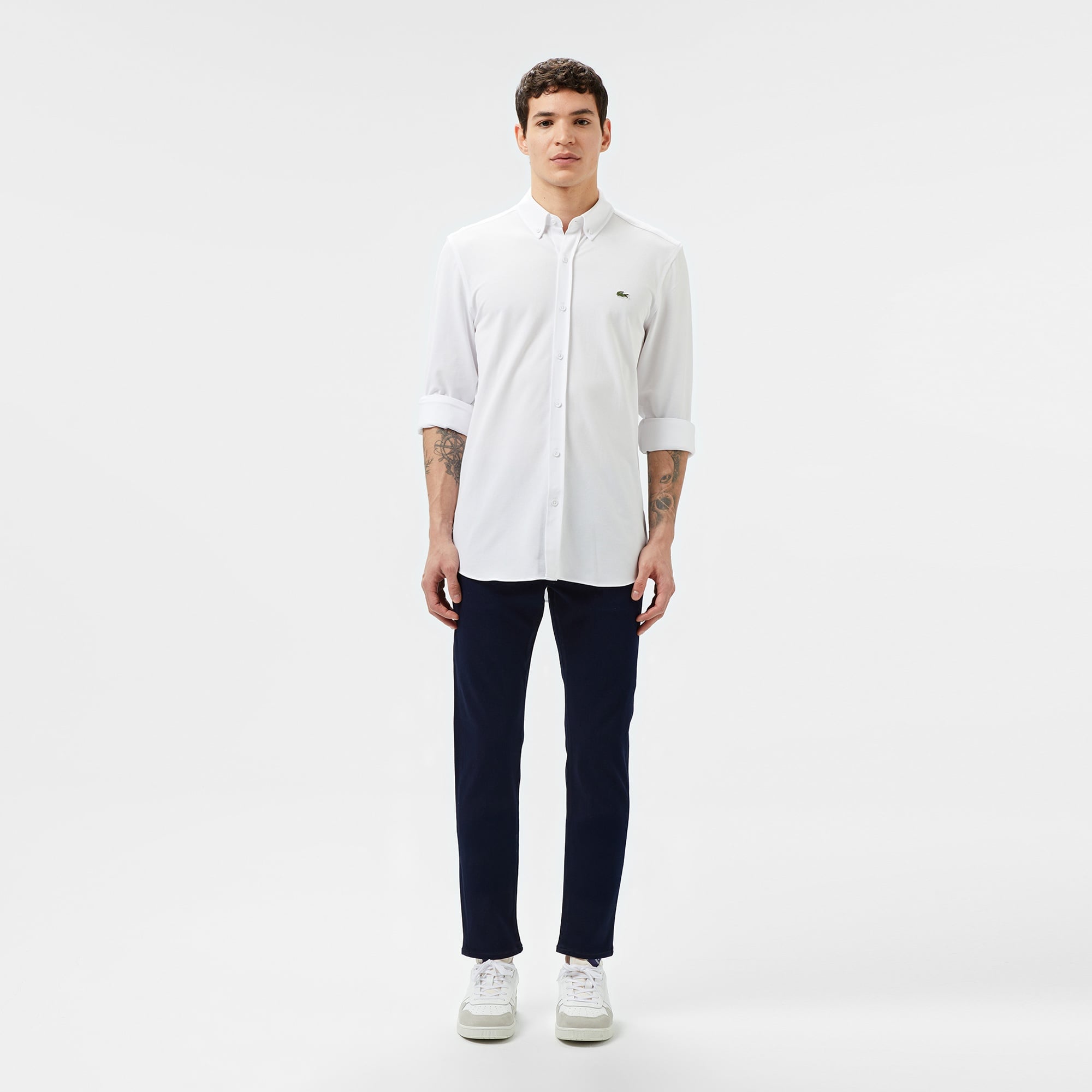 Lacoste Erkek Slim Fit Düğmeli Yaka Beyaz Gömlek