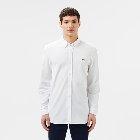  Lacoste Erkek Slim Fit Düğmeli Yaka Beyaz Gömlek