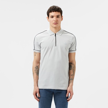  Lacoste Erkek Slim Fit Yarım Fermuarlı Gri Polo
