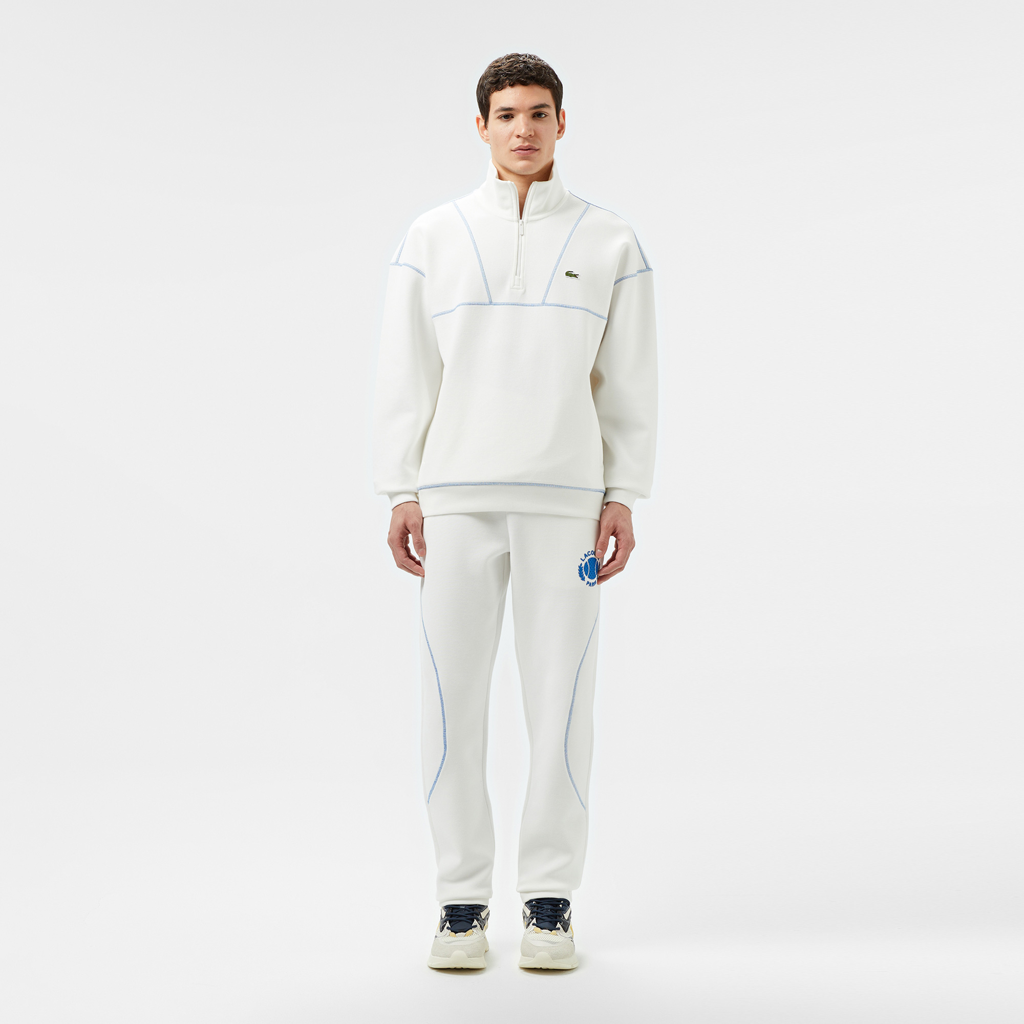  Erkek Tapered Fit Baskılı Beyaz Eşofman Altı