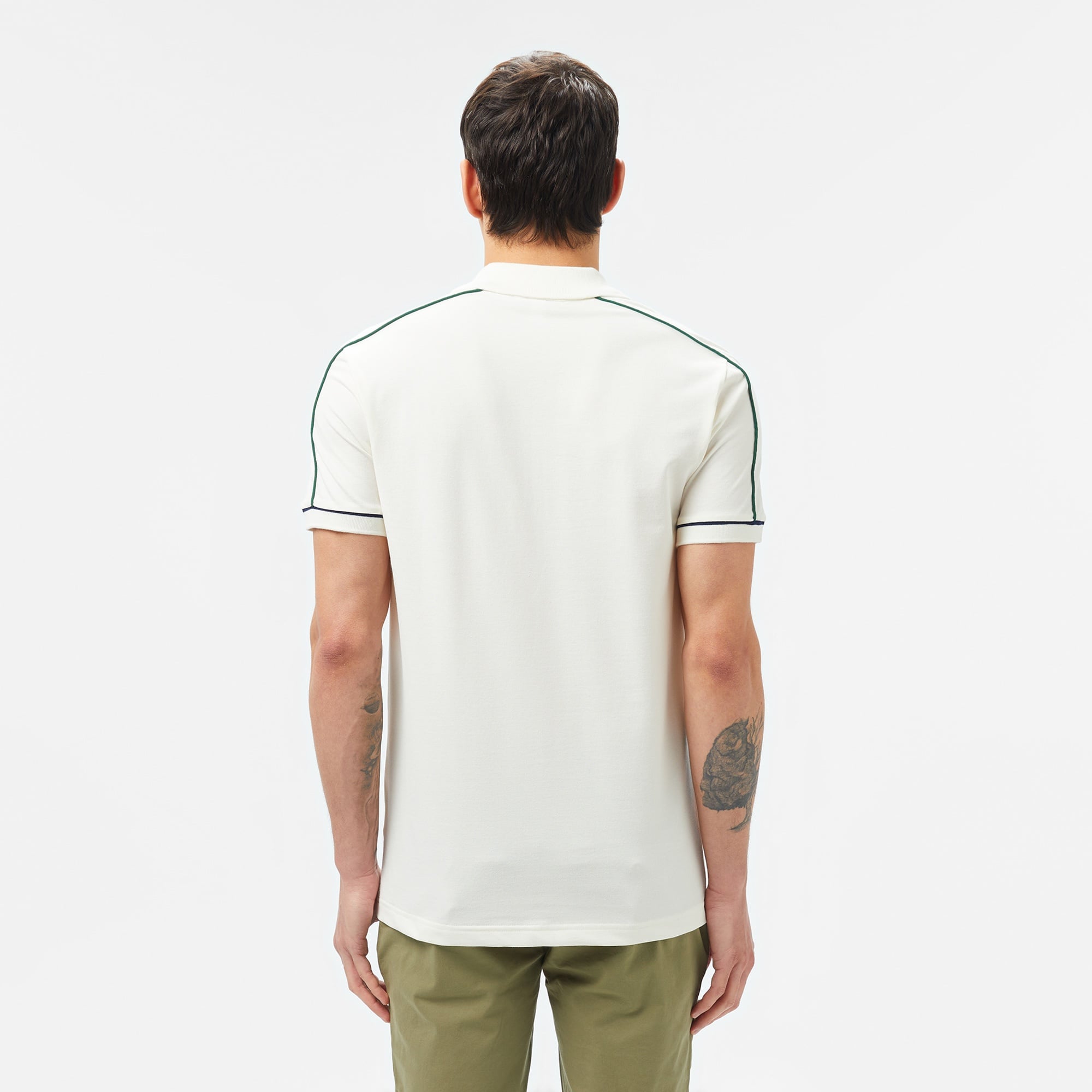 Erkek Slim Fit Yarım Fermuarlı Beyaz Polo