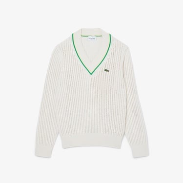  Lacoste Unisex Classic Fit V Yaka Krem Kazak